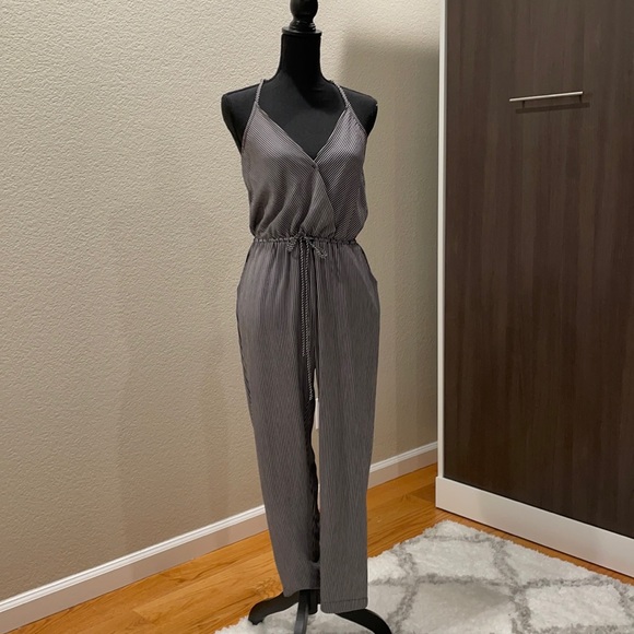 Black and Grey Striped Jumpsuit